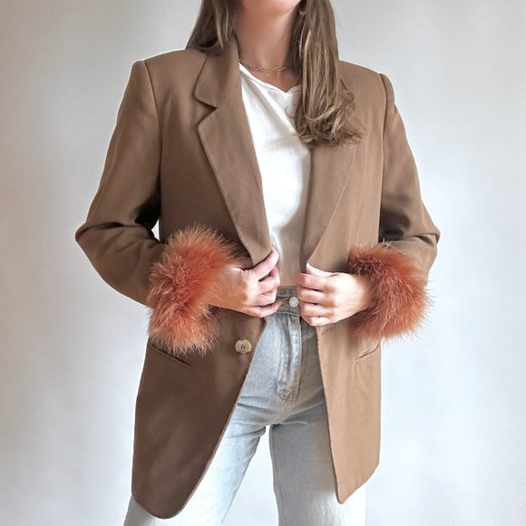 Reworked Brown Feather Blazer - Picture 2 of 6